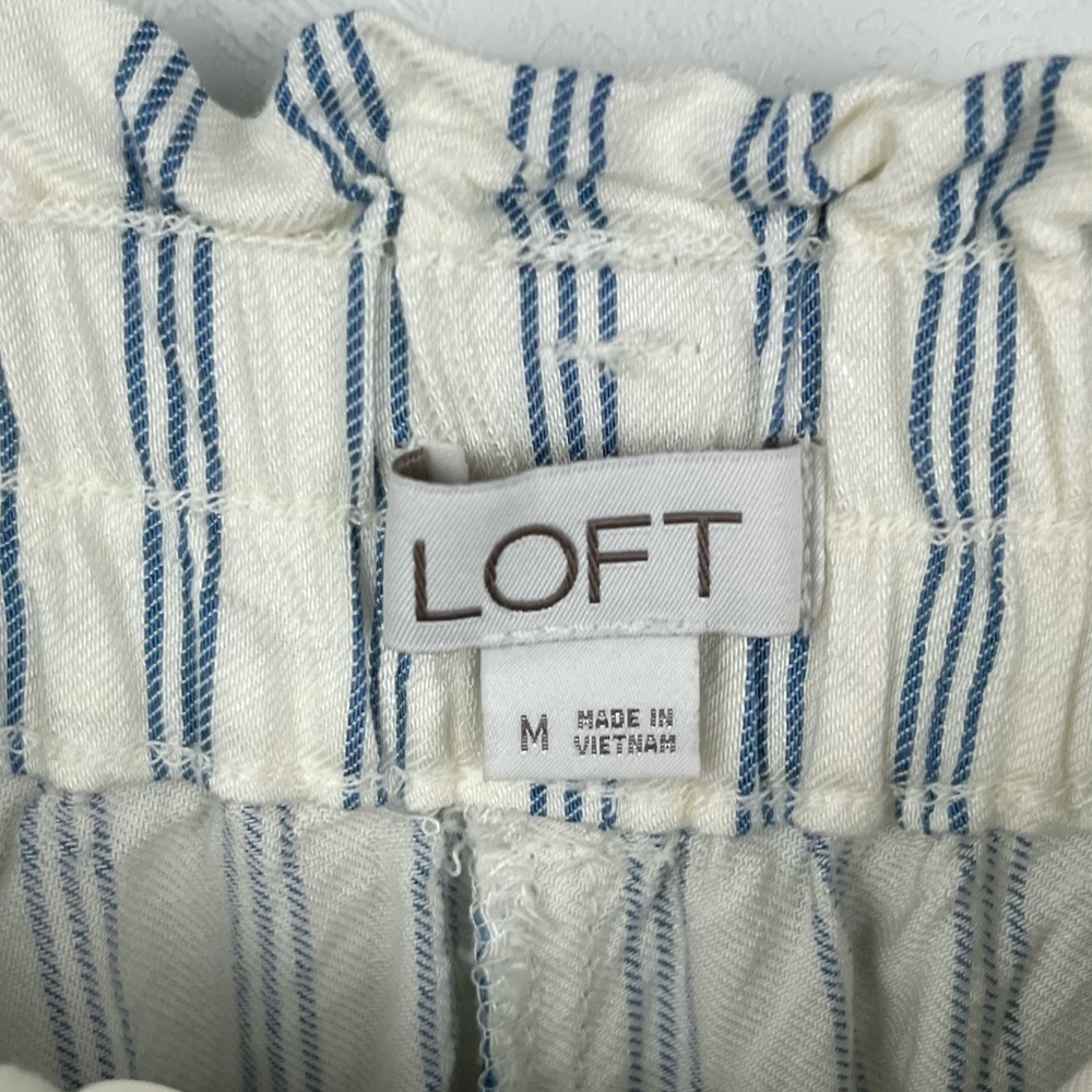 LOFT White Blue Striped Paperbag Shorts High Waist Medium - Picture 9 of 11